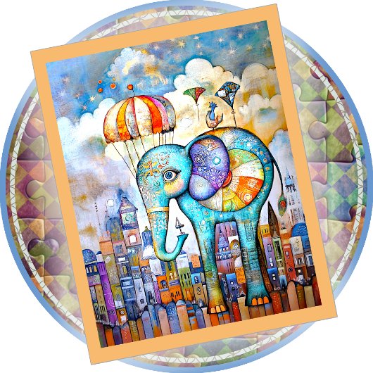 JIGSAW PUZZLE - Blue Elephant Dropping into Town Legpuzzel