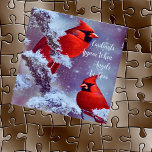 Jigsaw Puzzle Cardinals Apparaissent Quand Les Ang<br><div class="desc">Puzzle inspirant, disant, Cardinaux apparaissent quand les anges sont proches, avec deux cardinaux rouges dans un arrière - plan enneigé. Après que ma mère a été promue à la vie éternelle, les trois filles ont continué à voir des cardinaux ! Nous avons tous dit que c'était maman qui nous rendait...</div>