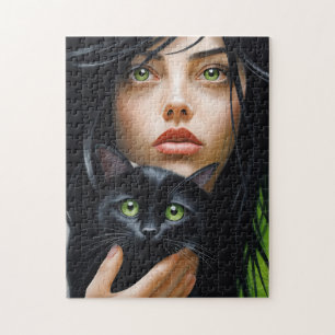 JIGSAW PUZZLE DE LA FILLE ET DU CHAT