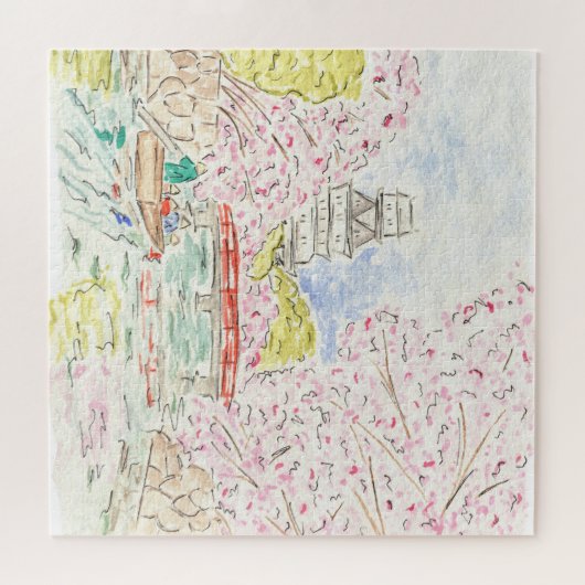 Jigsaw Puzzle japonais fleurs de cerisier aquarell (Horizontal)
