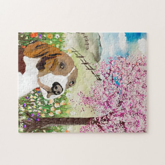 Jigsaw Puzzle Spring 2020 Blossoms et Beagle (Horizontal)