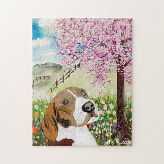 Jigsaw Puzzle Spring 2020 Blossoms et Beagle (Vertical)