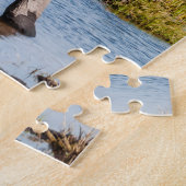 Jigzaag puzzel van olifant in het wild. (Zijkant)