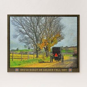 Jigzaag Puzzle Amish Buggy op Golden Herfst Day Legpuzzel