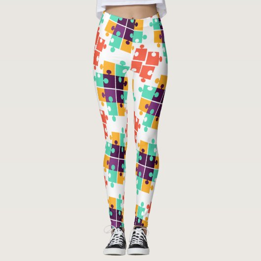 Jigzaag Puzzle Autism Pattern Gift Cute Summer Leggings (Voorkant)