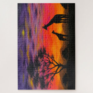 Jigzaag Puzzle - "Giraffe Sunset" Legpuzzel