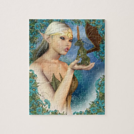 Jigzaag Puzzle met Fantasy Elf en Cute Dragon Legpuzzel (Verticaal)