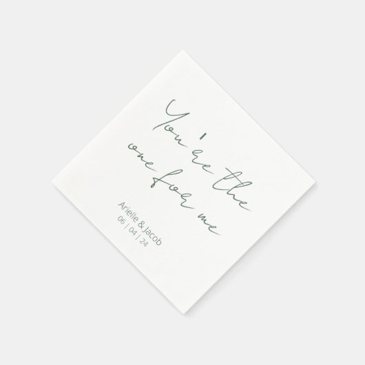 Jij bent de enige witte & olijfgroene cursieve bru servet (Hoek)