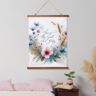 Jij bent de God die Blijft, waterverf bloemmotief Hangend Wandkleed