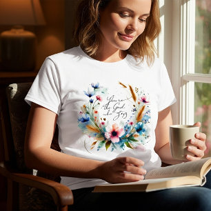 Jij bent de God die Blijft, waterverf bloemmotief T-shirt