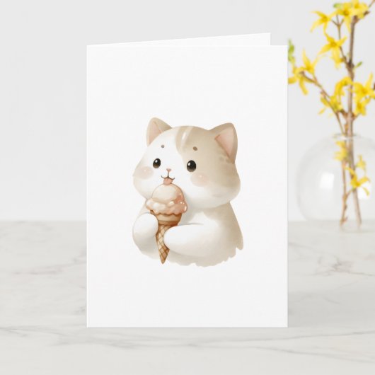 Jij bent de liefste! Schattigee Kitten Ice Cream C Kaart (Gele Bloem)