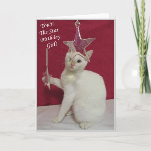 Jij bent de ster, Birthday Girl. Cat Birthday Kaar Kaart