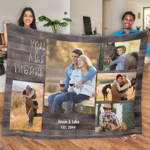 Jij bent de ware 5 Foto Collage Rustieke Hout Fleece Deken