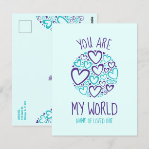Jij Bent Mijn Wereld Blauwe Paarse Harten voor Gel Briefkaart
