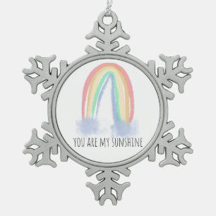 Jij bent mijn zonneschijn waterverf geschilderde r tin sneeuwvlok ornament