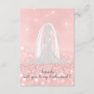 Jij Bruidsmeisje Glitter Grijs Jurk Roze Sluier Kaart