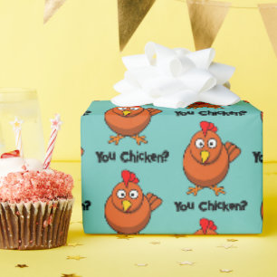 Jij Chicken?, Grappige Bruine Haan Cartoon Taunt Cadeaupapier