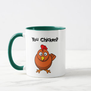 Jij Chicken?, Grappige Bruine Haan Cartoon Taunt Mok