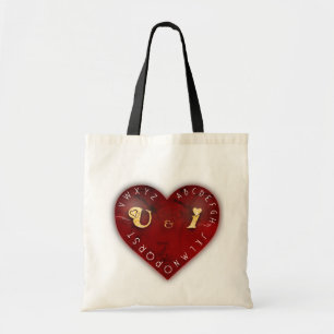 Jij en ik - alfabetspel op een rood hart tote bag