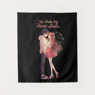 Jij laat mijn hart glimlachen Anime Koppel T-Shirt Wandkleed