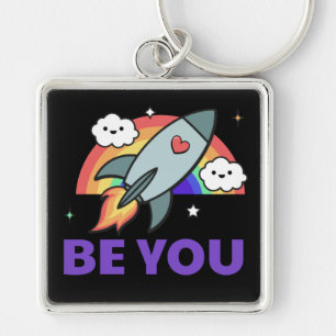 Jij ook. Rainboograketwolk met hartkeyketen Sleutelhanger