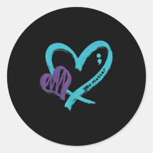 Jij Preventiebewustzijn Suïcide Teal Paarse Hart Ronde Sticker