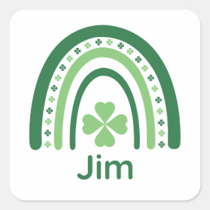 Jim Name Clover Boho Rainbow Vierkante Sticker