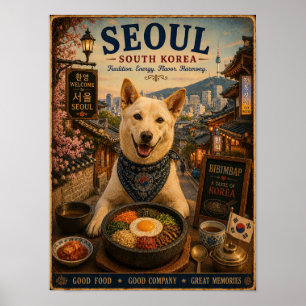 Jindo-hond in Seoul Vintage Reisposter Poster