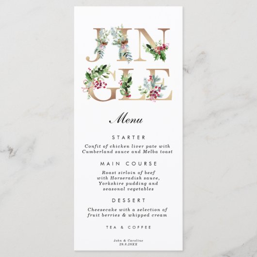 Jingl Kerstvakantie Trouwkaart Menu (Voorkant)