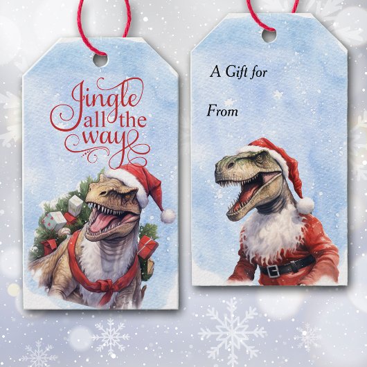 Jingle All the Way Dinosaurus Kerstman Cadeaulabel