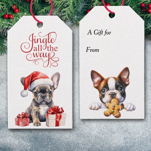 Jingle All The Way Franse Bulldog Kerstmis Cadeaulabel