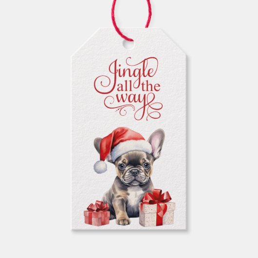 Jingle All The Way Franse Bulldog Kerstmis Cadeaulabel (Voorkant)