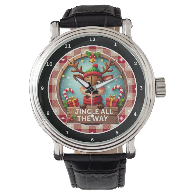 Jingle All The Way Reindeer  Horloge (Voorkant)