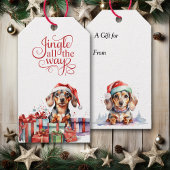 Jingle All The Way Teckel Hond Kerstmis Cadeaulabel