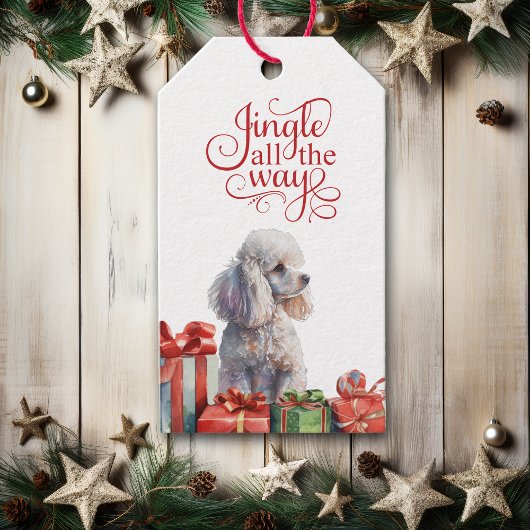 Jingle All The Way White Poodle Kerstmis Cadeaulabel