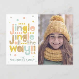 Jingle All Way Cheery Trendy typographic Foto Feestdagenkaart