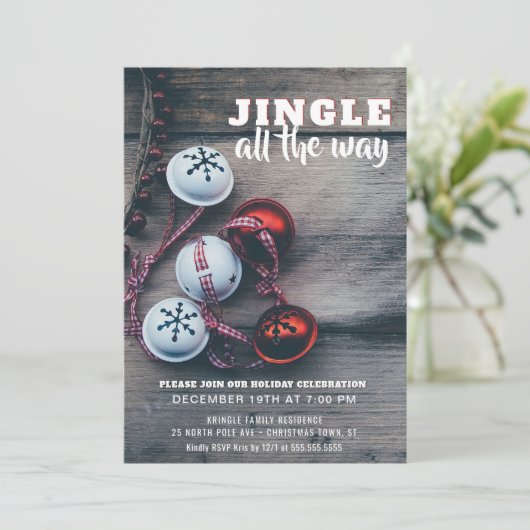 Jingle All Way Rustic Holiday Party Uitnodiging (Staand voorkant)