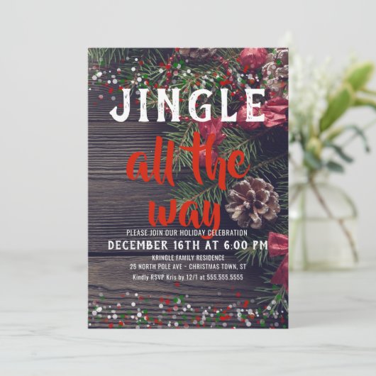 Jingle All Way Rustic Holiday Party Uitnodiging (Staand voorkant)