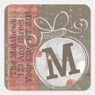 Jingle Bell Monogram retouradres Vierkante Sticker