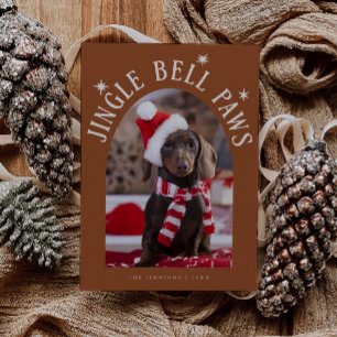 Jingle Bell Paws Hond Foto Terracotta Kerstmis Feestdagenkaart