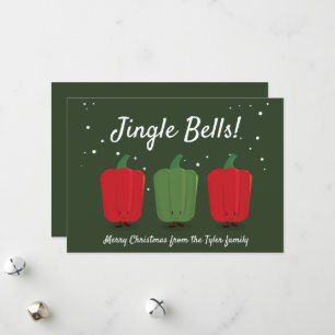 Jingle Bell Peppers Fun Pun Food Cute Kerstmis Feestdagenkaart