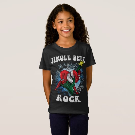 Jingle Bell Rock Santa speelt gitaar kerst Fu T-shirt (Voorkant volledig)
