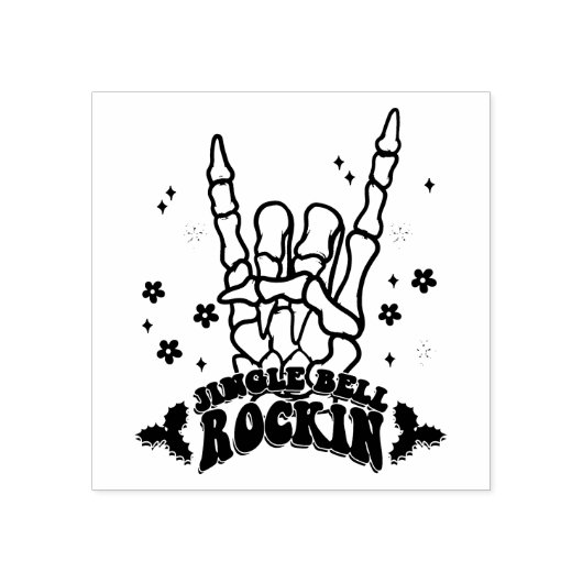 Jingle Bell Rockin Skelet Handstempel Rubberstempel (Afrduk)