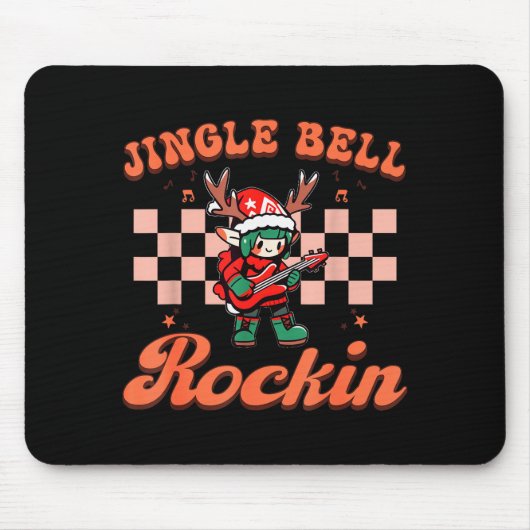 Jingle Bell Rocking Christmas Elf Rock N Roll Guit Muismat (Voorkant)
