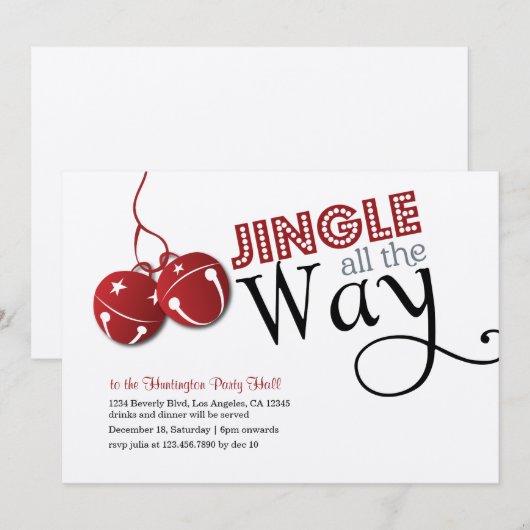 Jingle Bells Christmas Holiday Invitation card (Devant / Derrière)