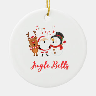 Jingle Bells met Sneeuwman, Kerstman en Rendier op Keramisch Ornament