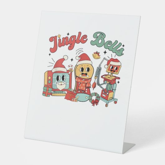 Jingle Bells Nurse, Kerstverpleegster, Grappig Ker Reclamebord Met Voetstuk (Voorkant)