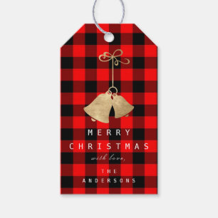 Jingle Bells Op Goud Plaid Rood Zwart Vrolijk Naar Cadeaulabel