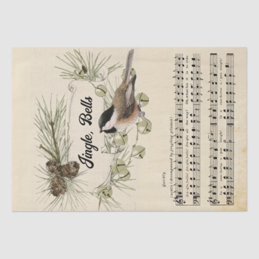Jingle Bells Sheet Music Kerstmis Carol Chickadee Tissuepapier (Voorkant)