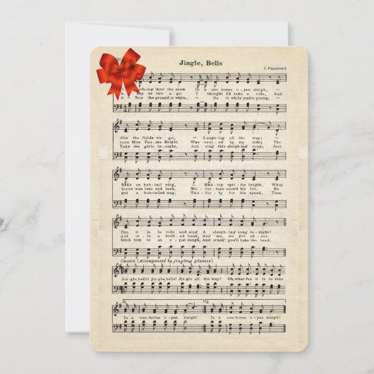 Jingle Bells Sheet Music, Red Satin Bow Feestdagenkaart (Voorkant)